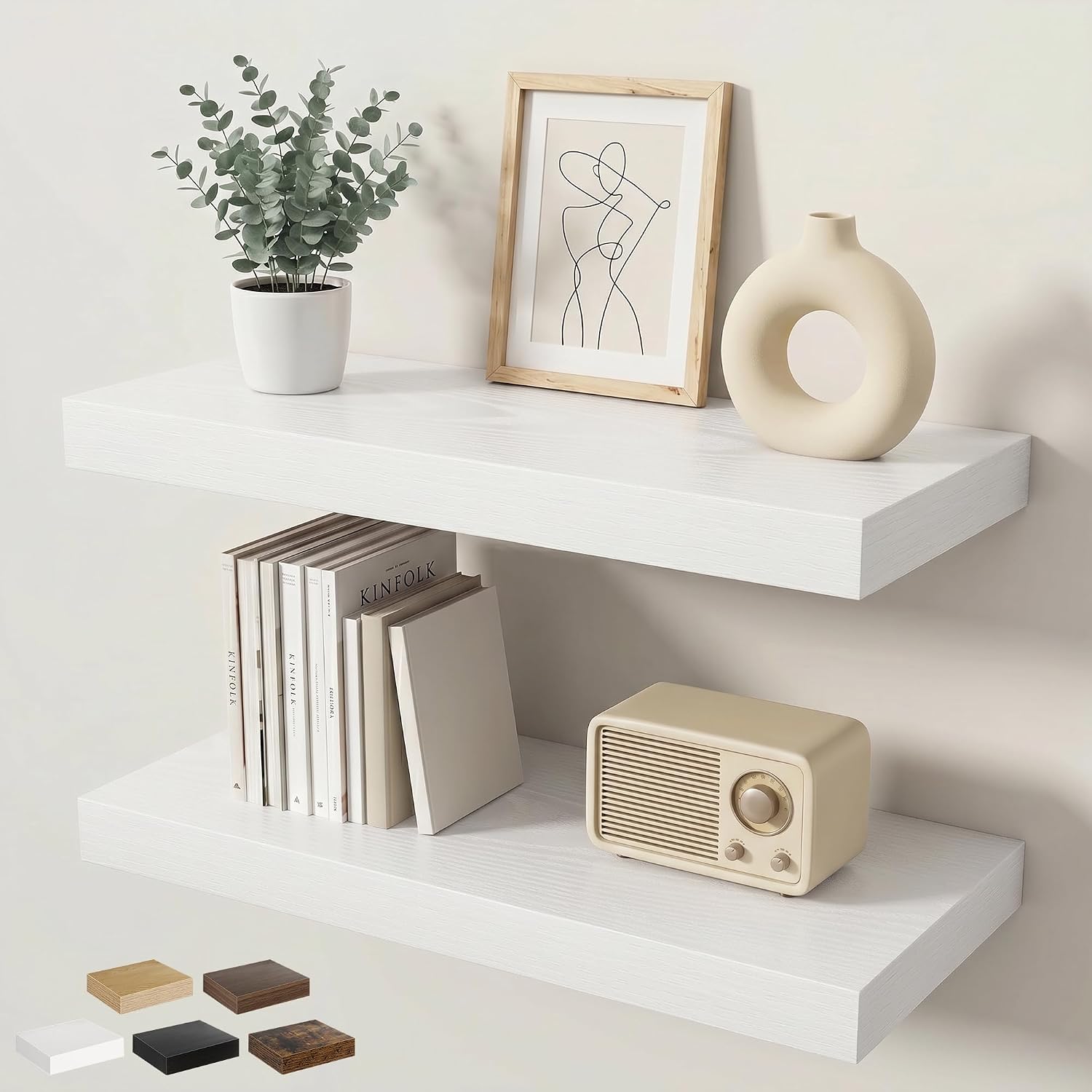 Rustic White Wall‑Mounted Floating Shelves