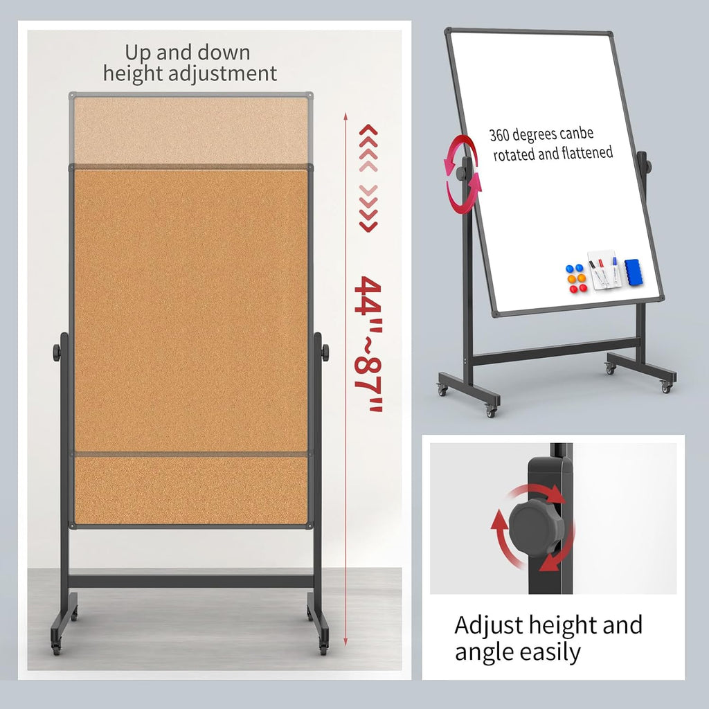Rolling Double‑Sided Whiteboard Corkboard