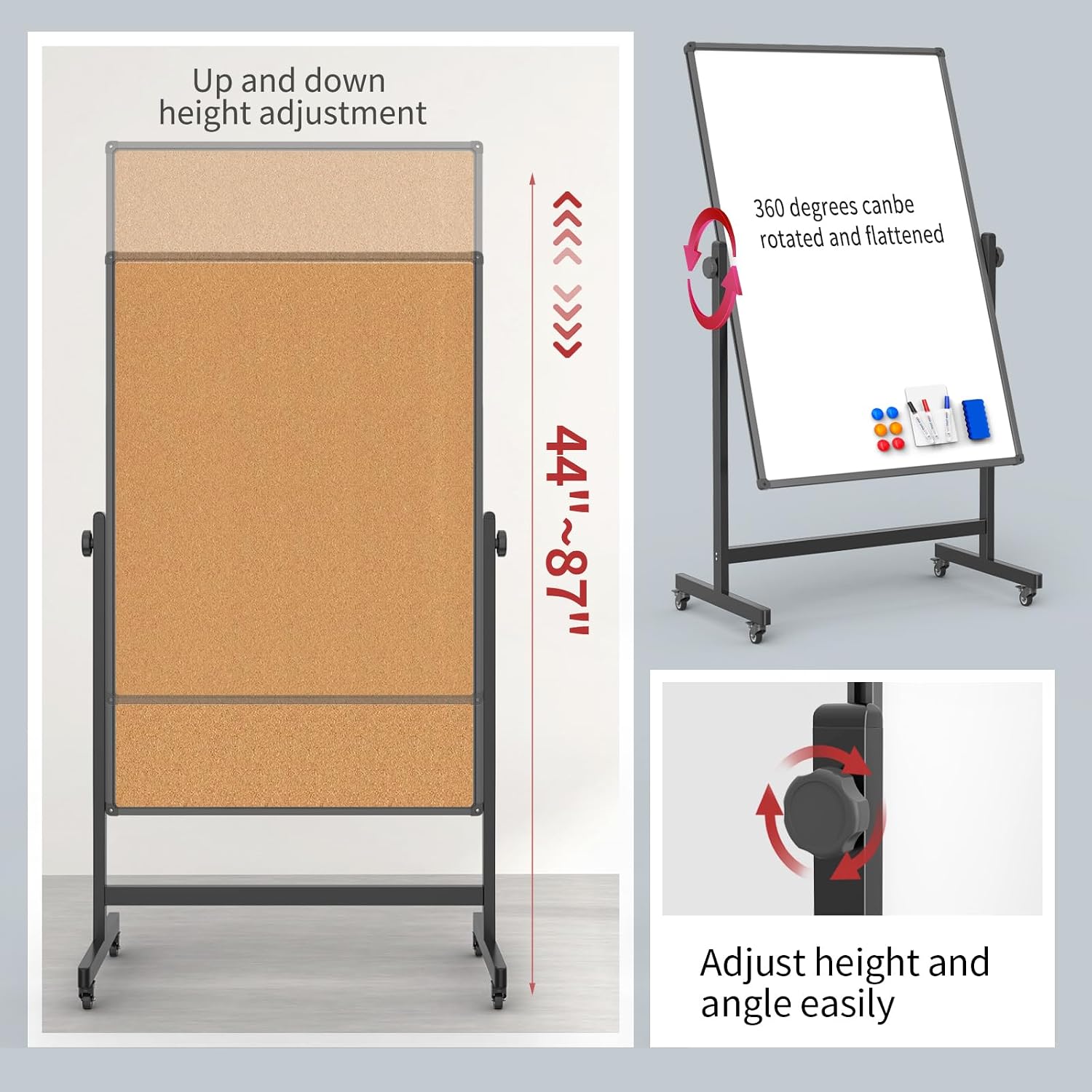 Rolling Double‑Sided Whiteboard Corkboard