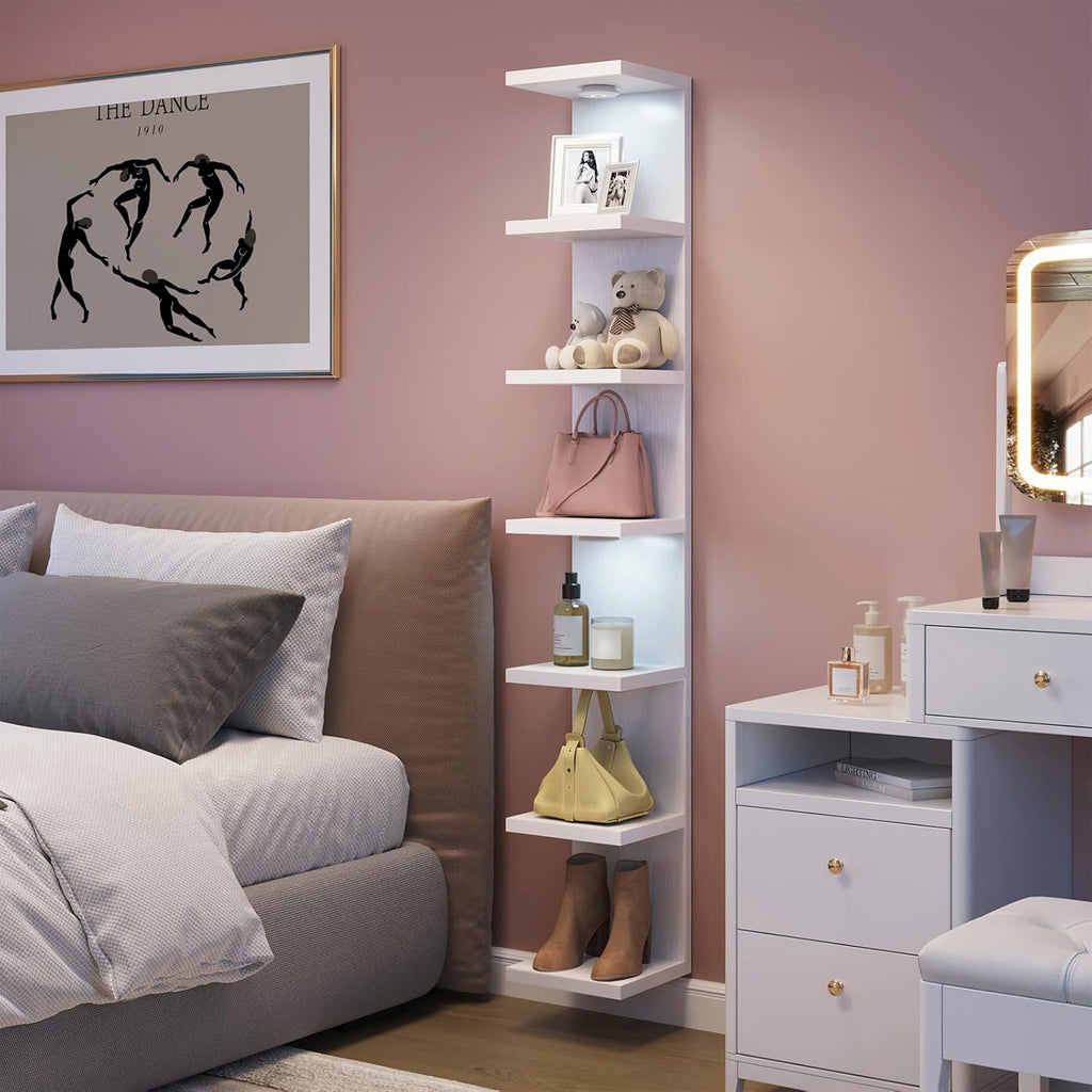 LED White Tiered Floating Wall Shelves