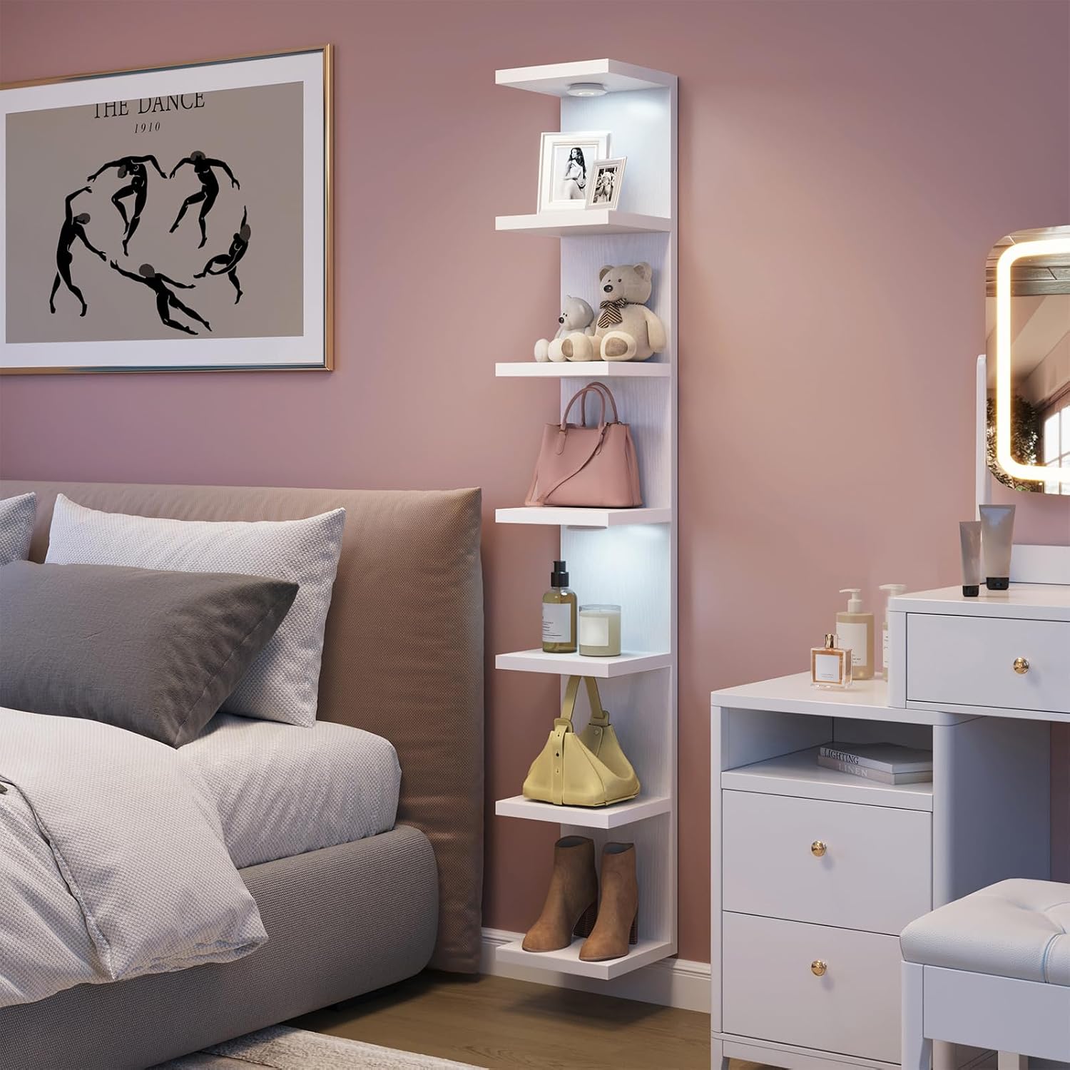 LED White Tiered Floating Wall Shelves