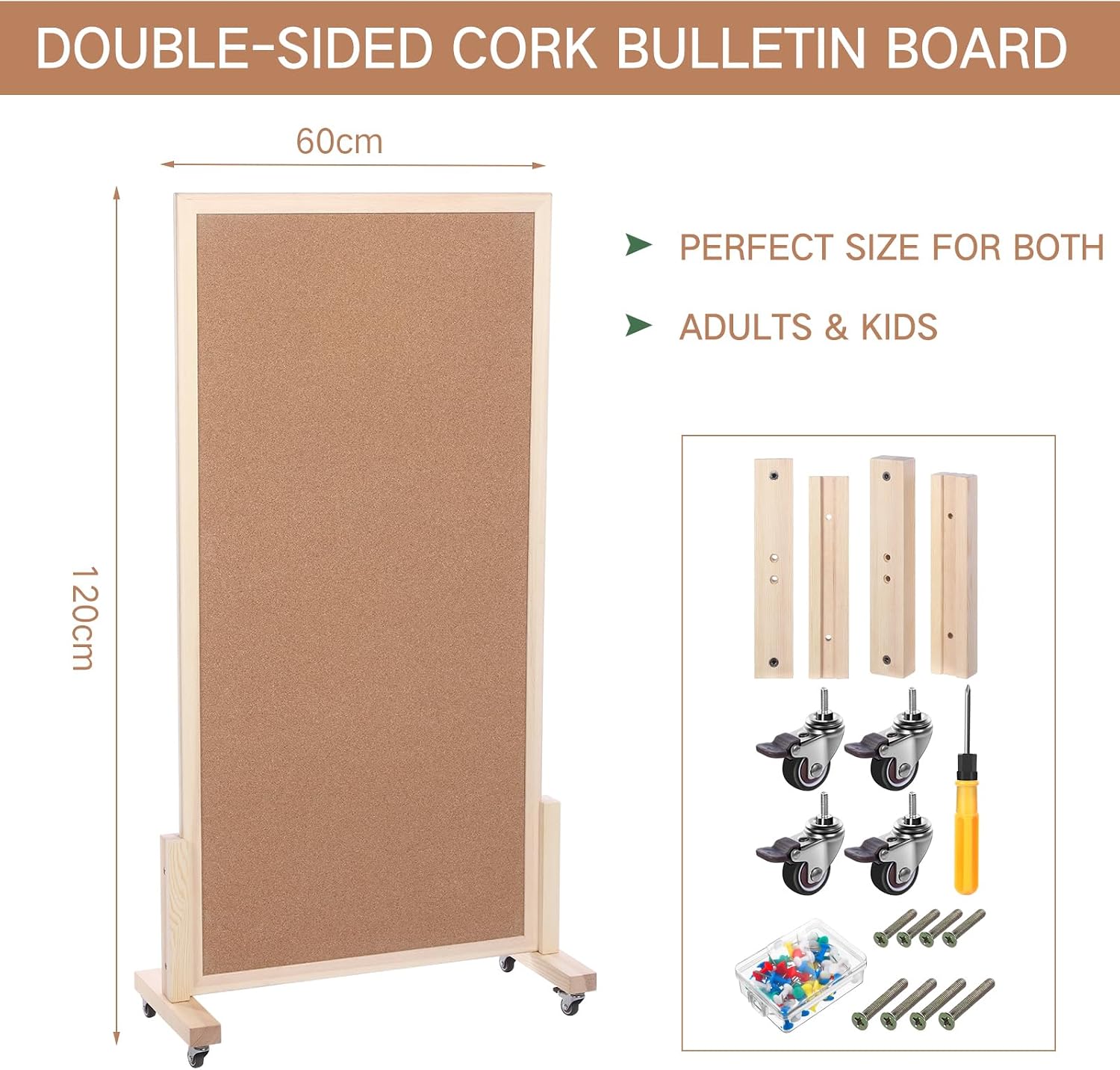 Mobile Double‑Sided Large Cork Bulletin Board