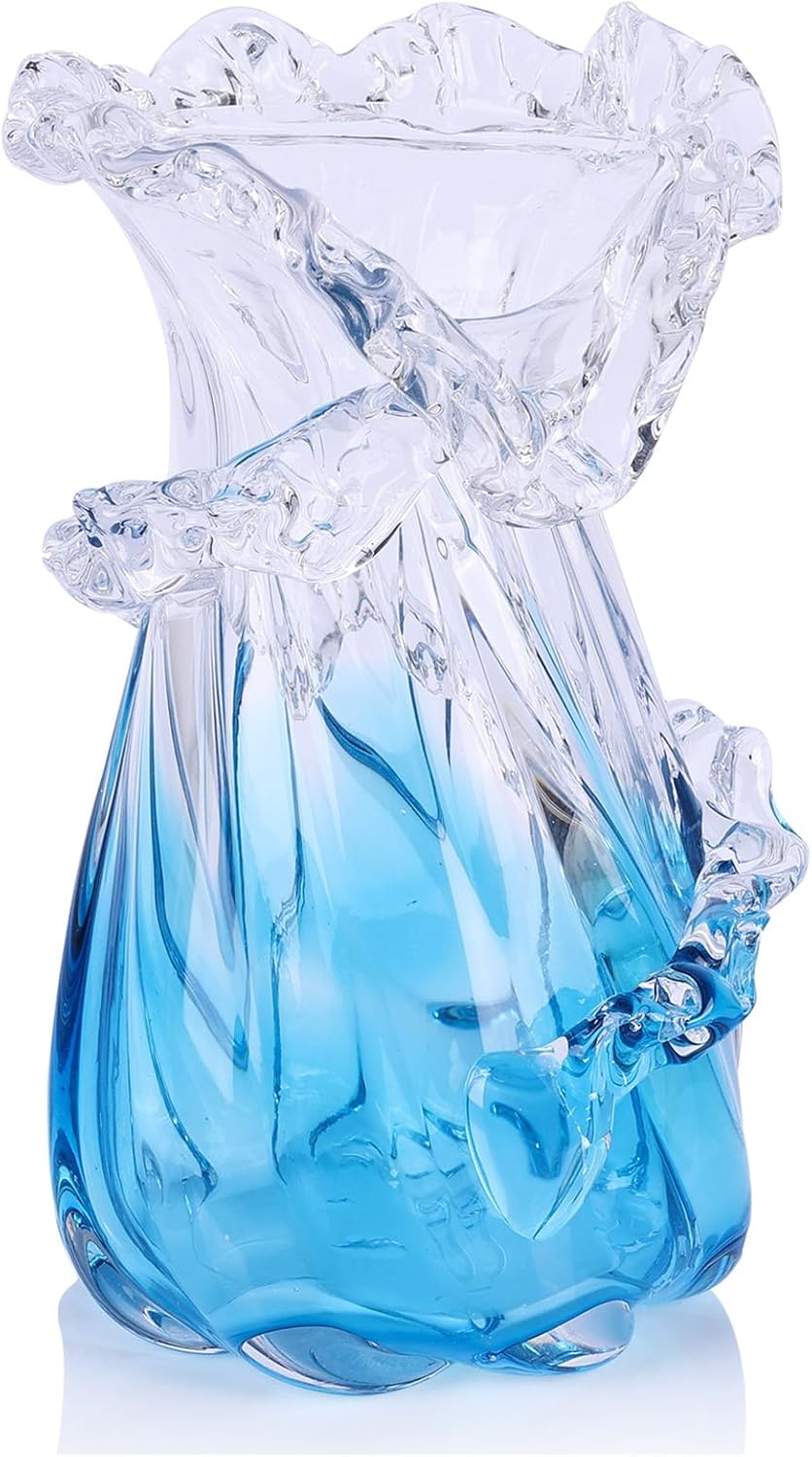 Coastal Hand‑Blown Blue Glass Art Vase