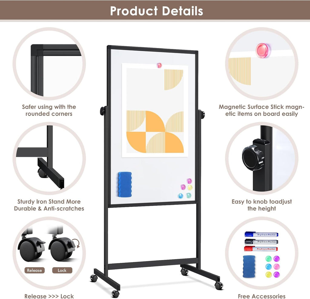 Rolling Double‑Sided Cork White Board