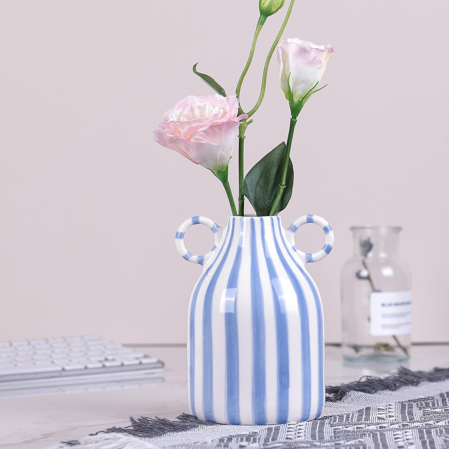 Modern Coastal Striped Ceramic Vase