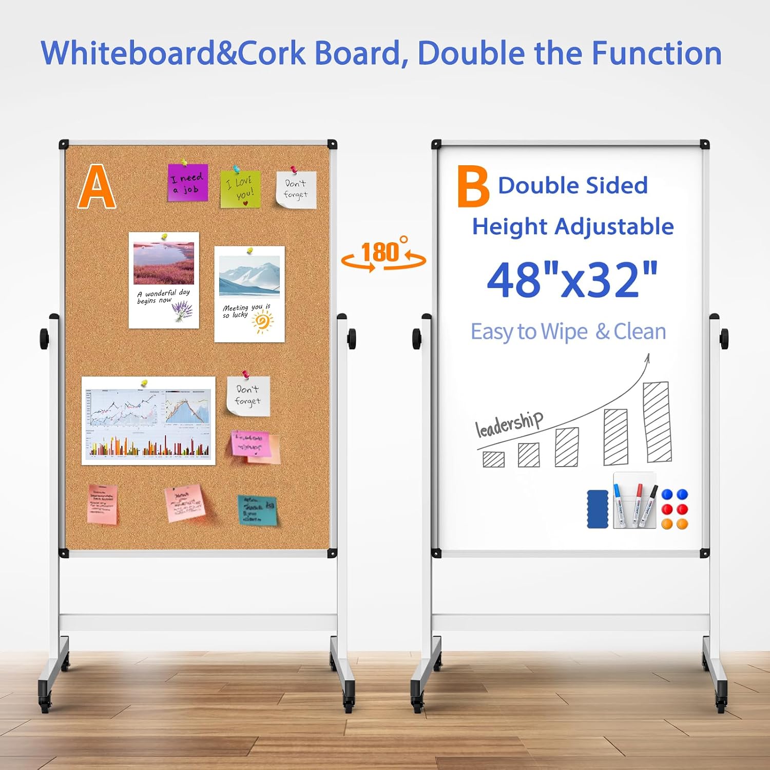 Rolling Magnetic Whiteboard Cork Display Board