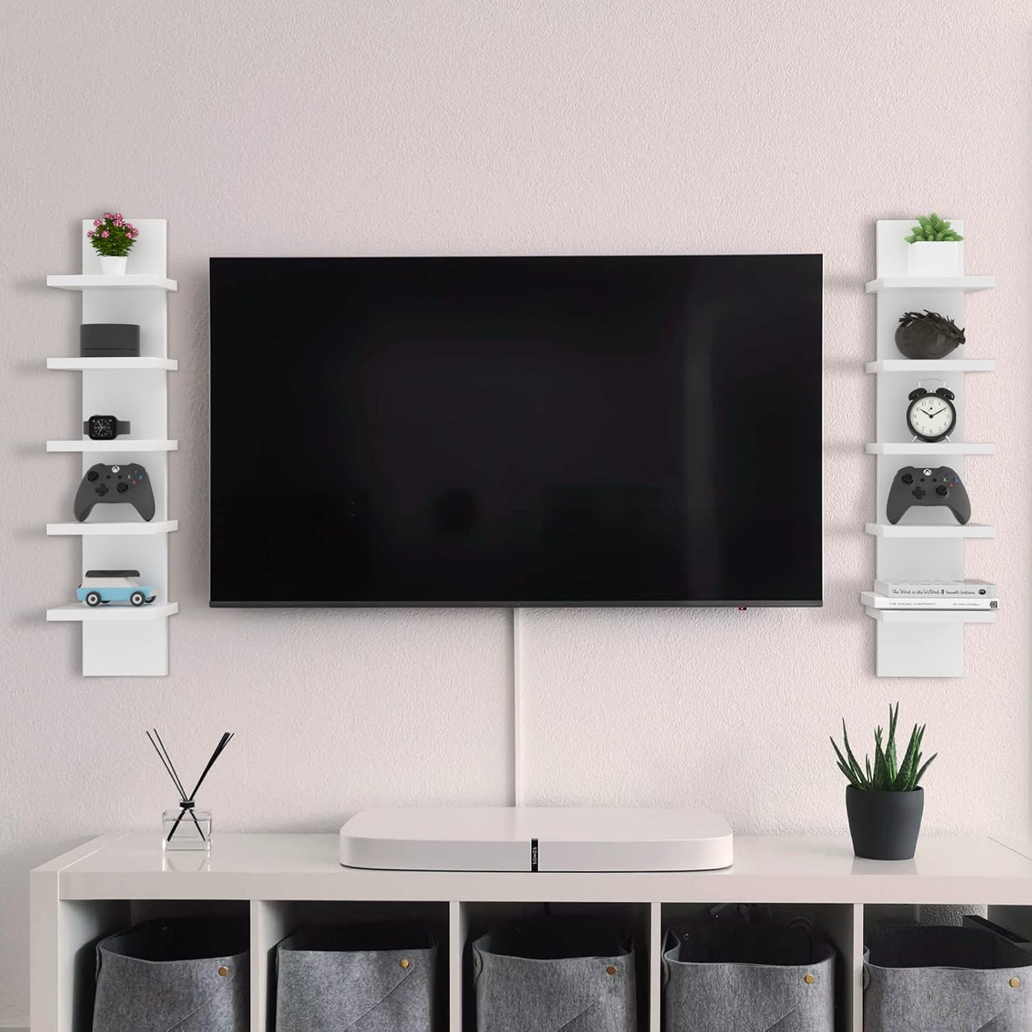 White Vertical 5‑Tier Wall Floating Shelf