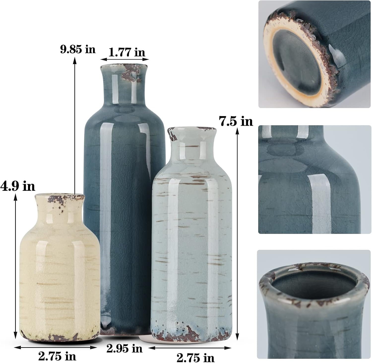 Coastal Farmhouse Ceramic Flower Vase Set