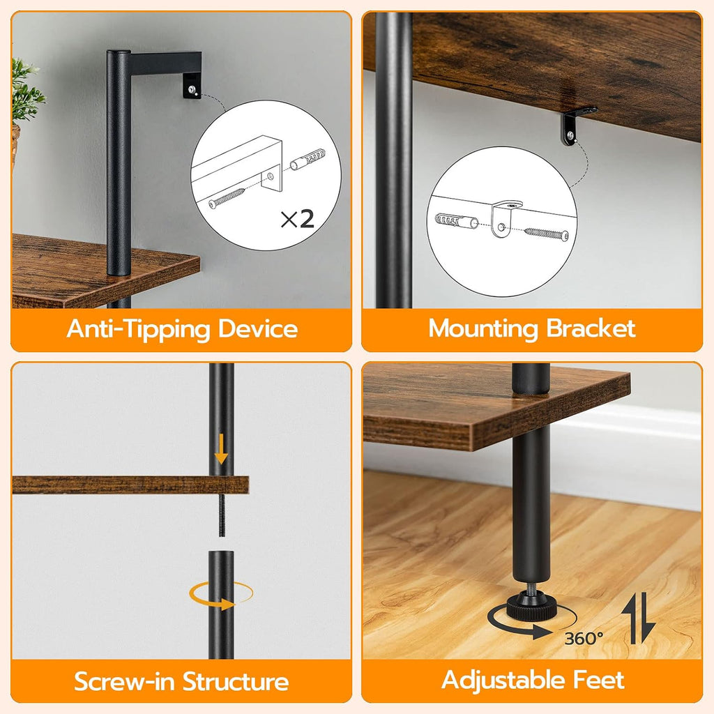 Rustic 6‑Tier Wooden Ladder Shelf