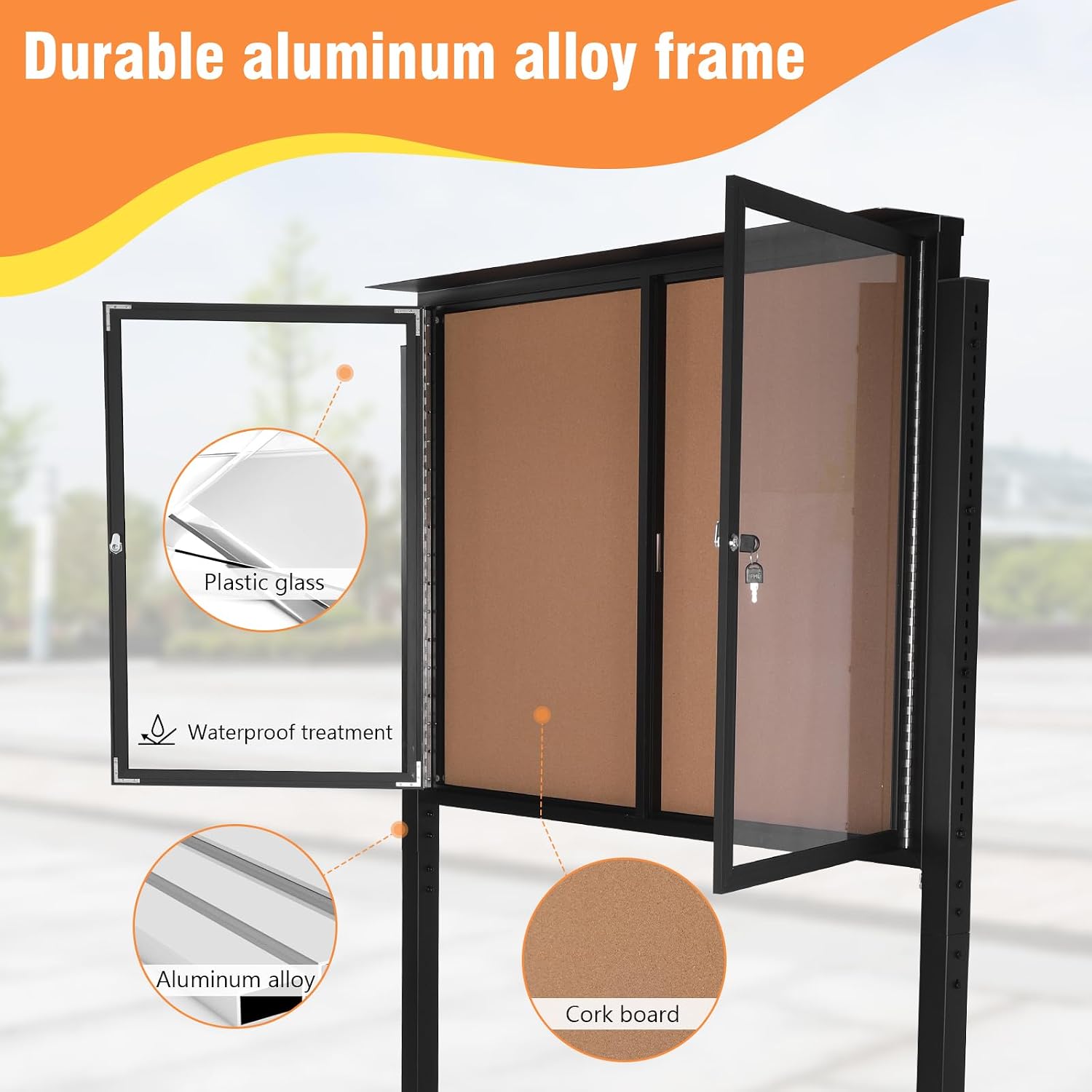 Weatherproof Standing Enclosed Cork Board
