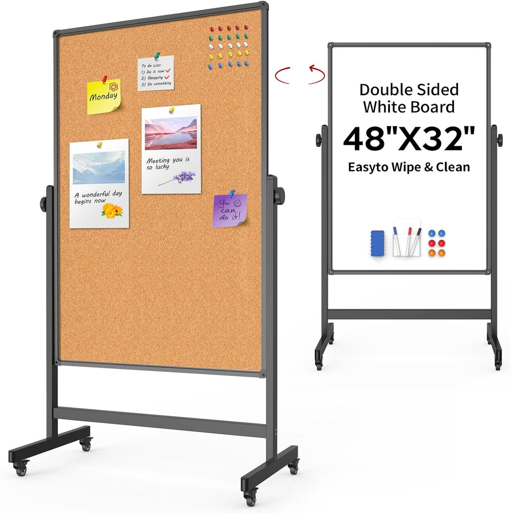 Rolling Double‑Sided Whiteboard Corkboard