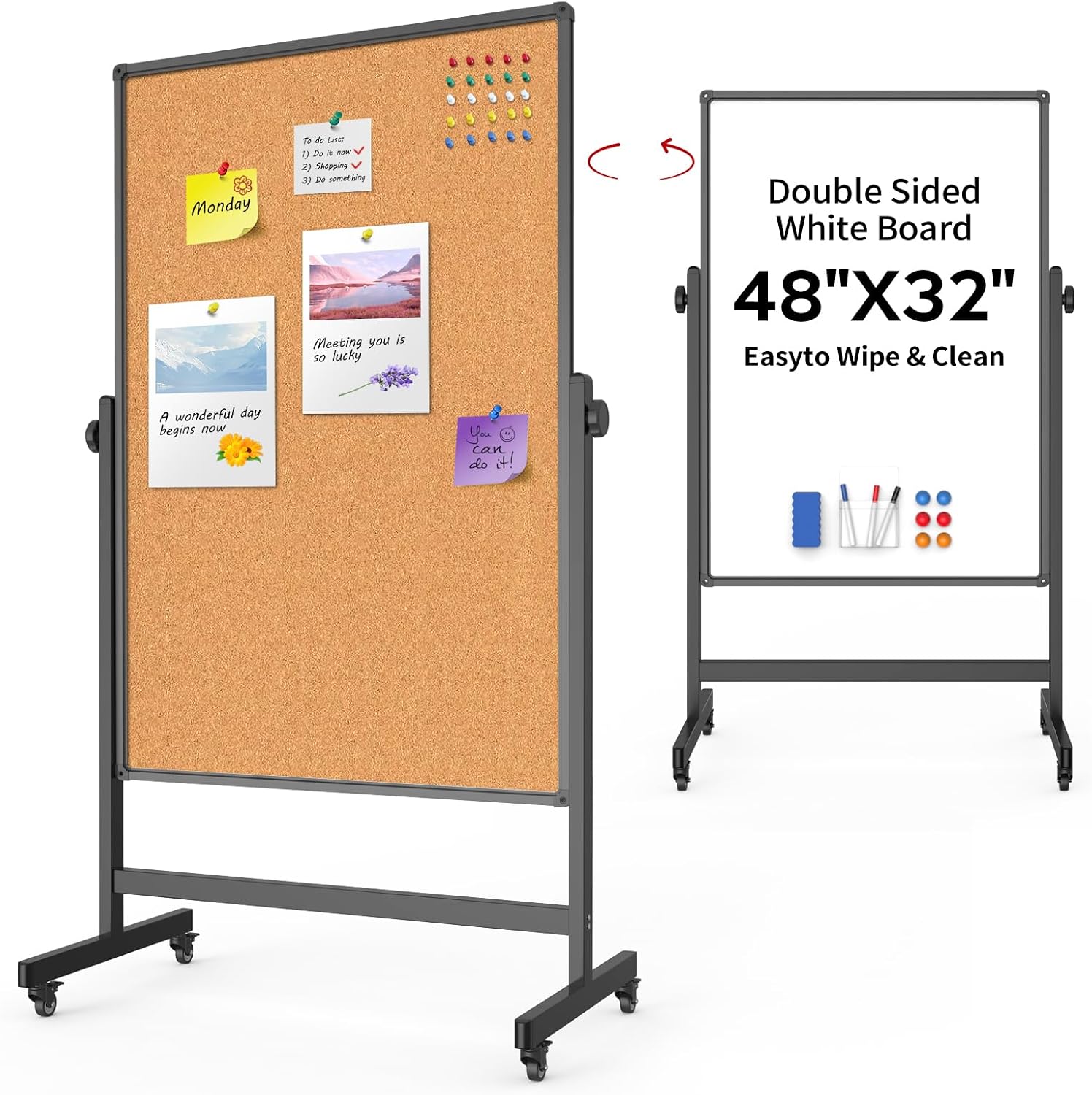 Rolling Double‑Sided Whiteboard Corkboard