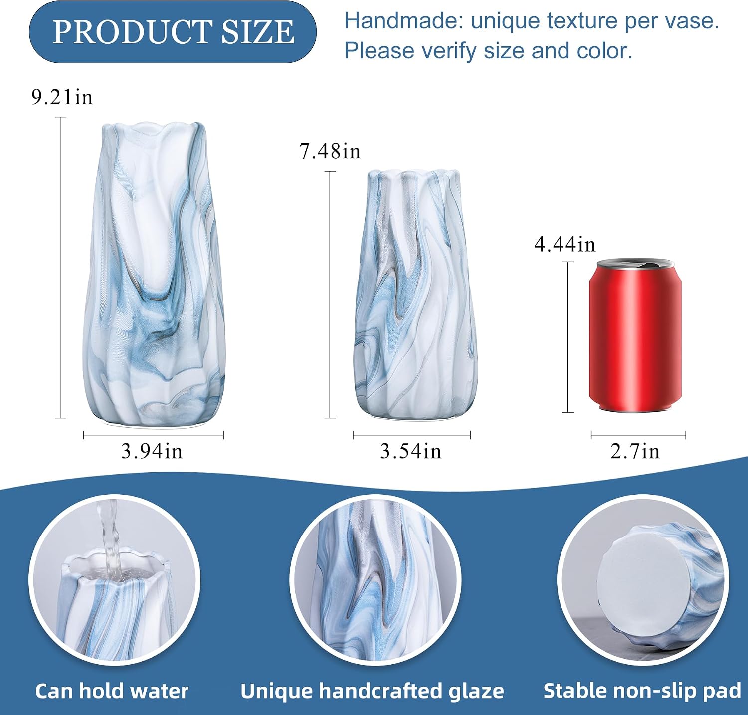 Coastal Blue White Wave Ceramic Vase Set