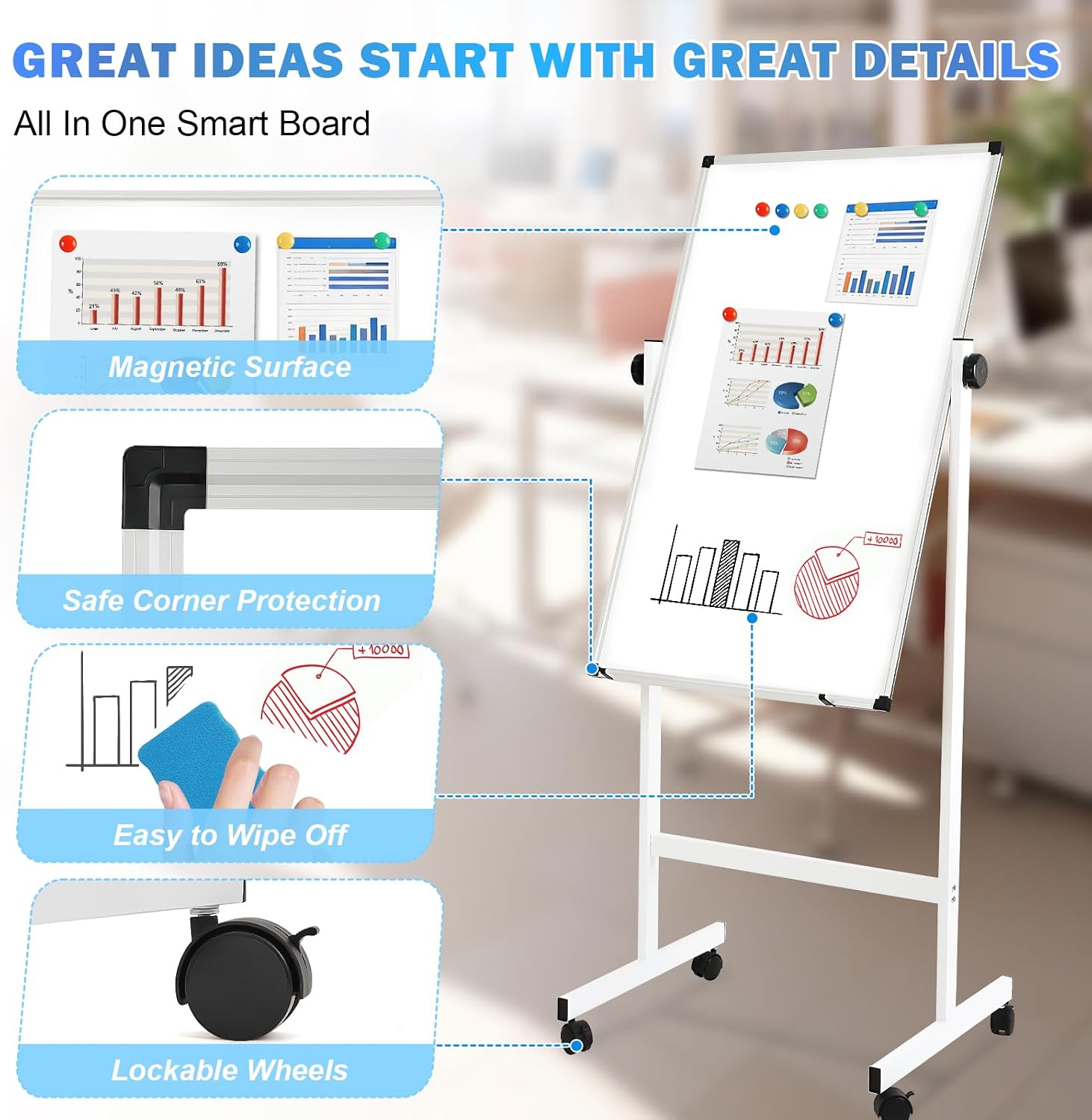 Mobile Double‑Sided Whiteboard Corkboard