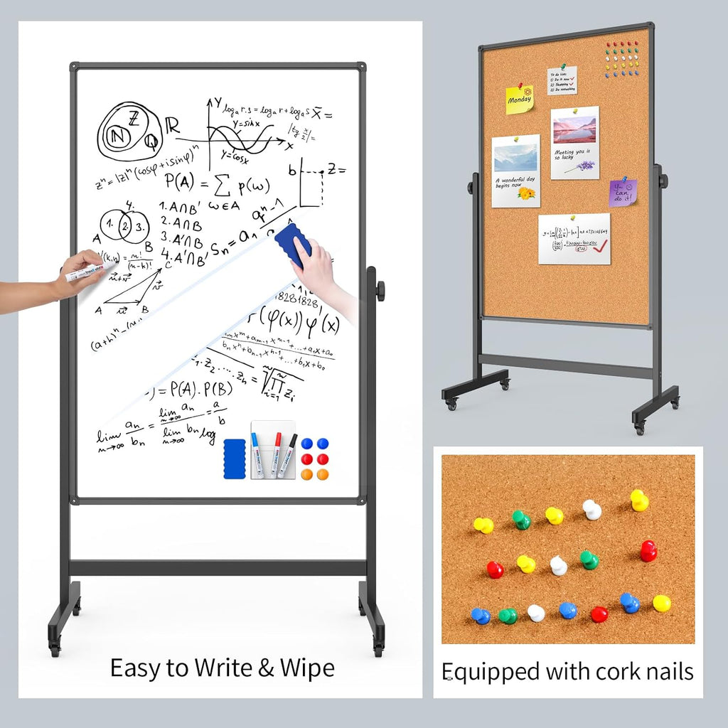 Rolling Double‑Sided Whiteboard Corkboard