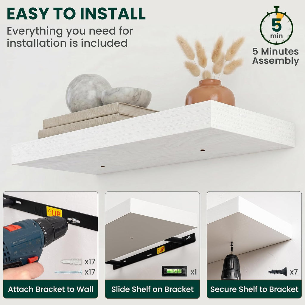 Rustic White Wall‑Mounted Floating Shelves
