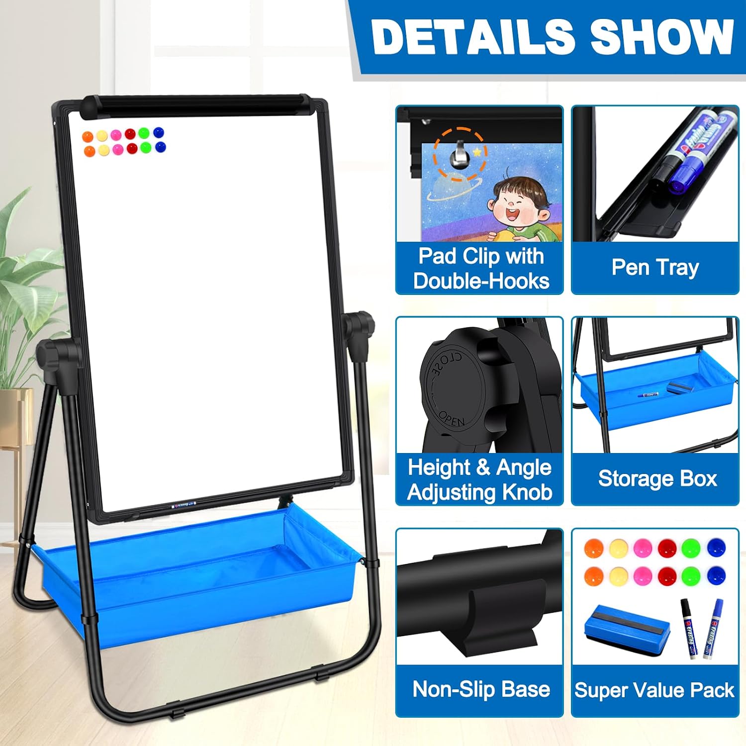 Portable Double‑Sided Magnetic Whiteboard Easel