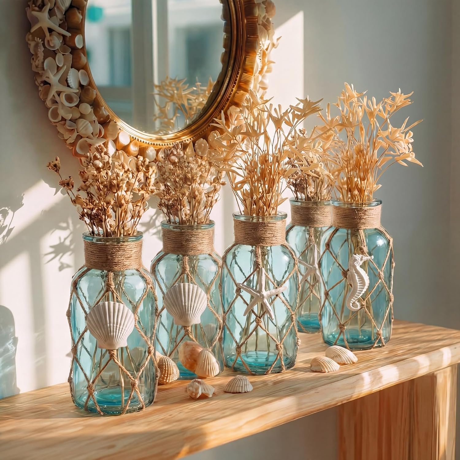 Coastal Starfish Shell Glass Vase Set