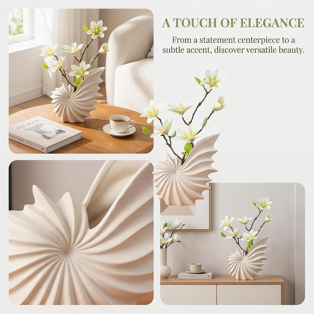 Cream Ceramic Seashell Flower Vase