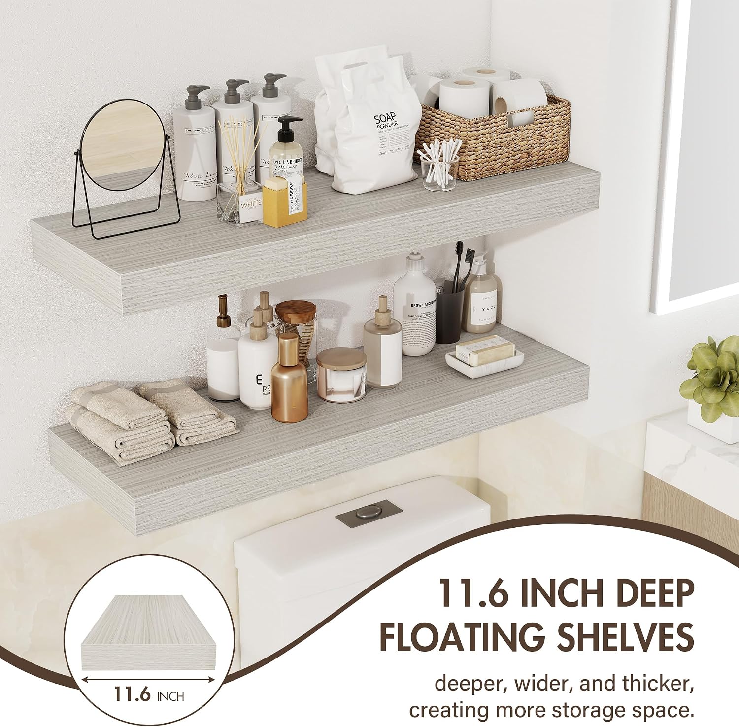 Rustic Deep Wall‑Mounted Floating Shelves