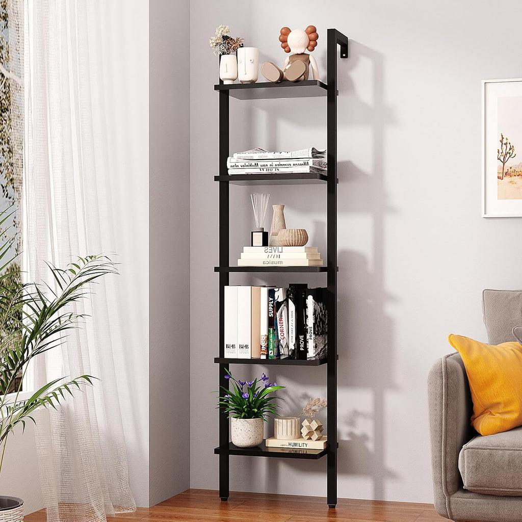 Industrial Narrow Wooden Ladder Bookshelf