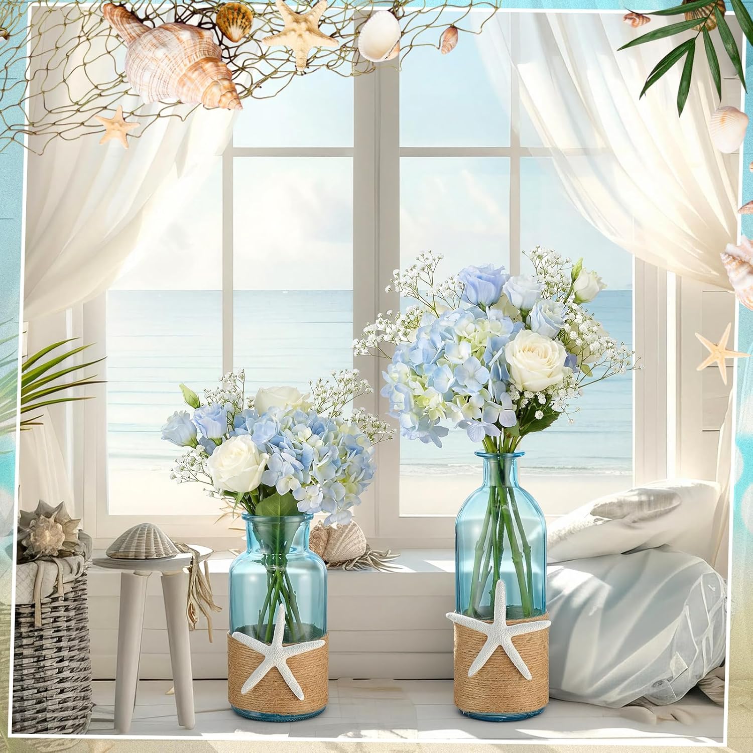 Coastal Starfish Glass Flower Vase Set