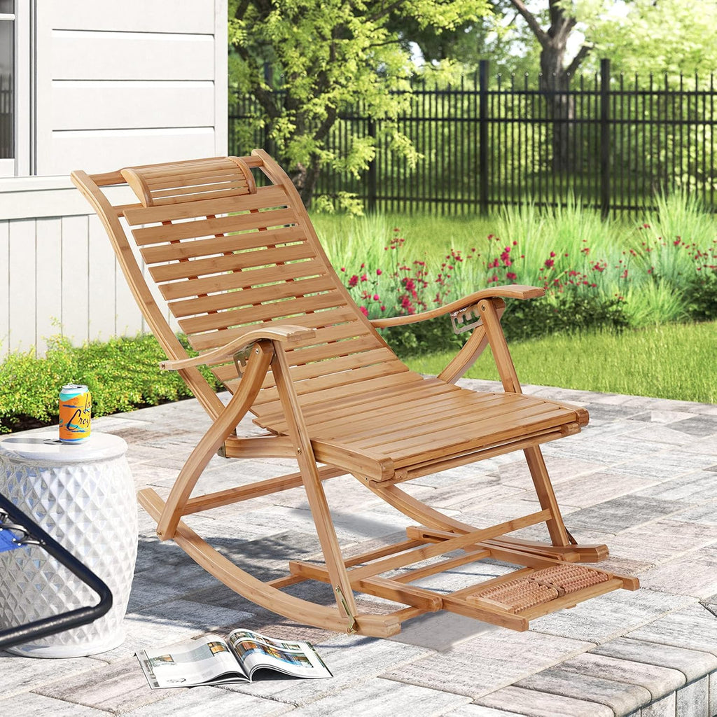 Adjustable Bamboo Patio Rocking Lounge Chair