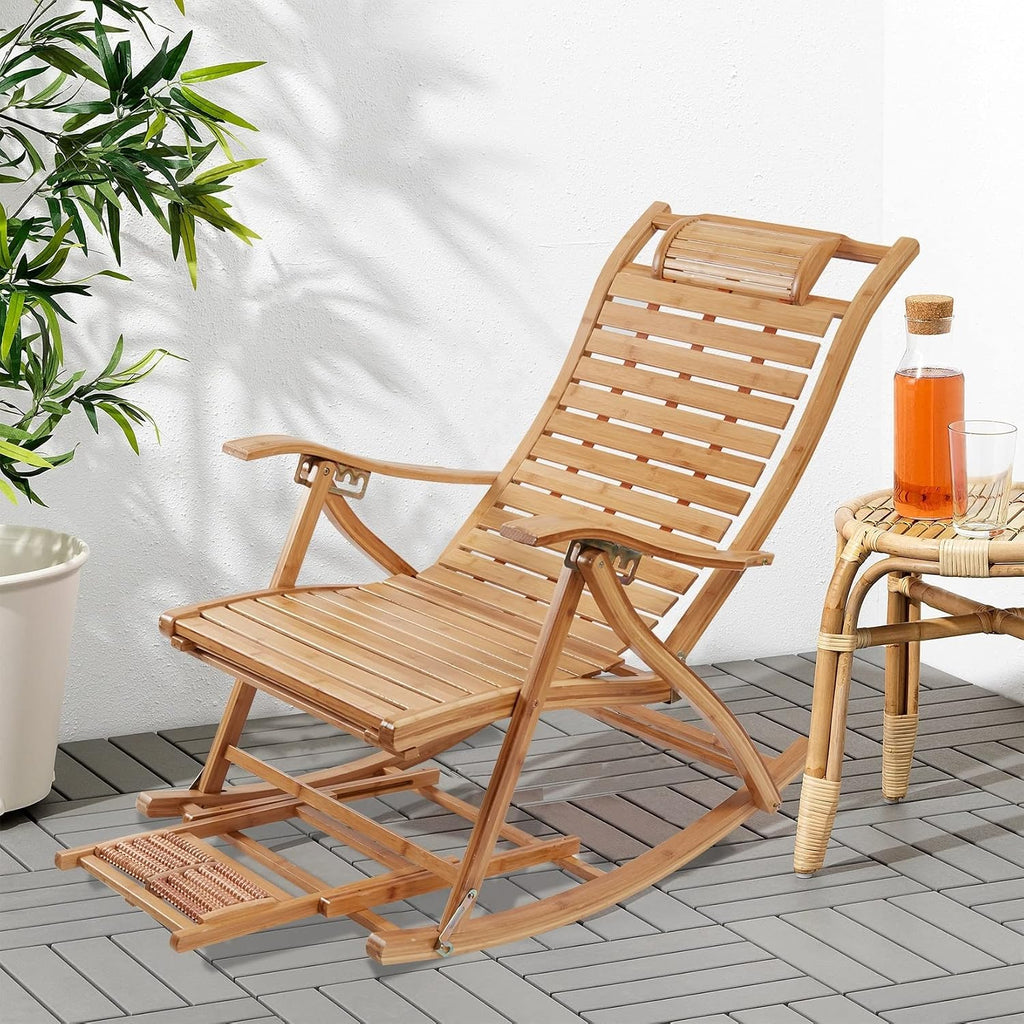 Classic Bamboo Outdoor Rocking Recliner Chair