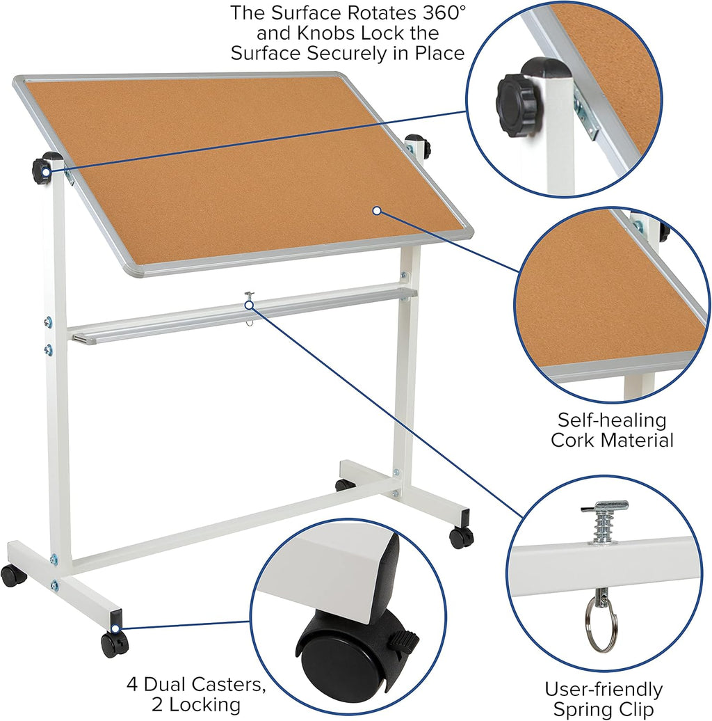 Mobile Reversible Whiteboard Cork Bulletin Board