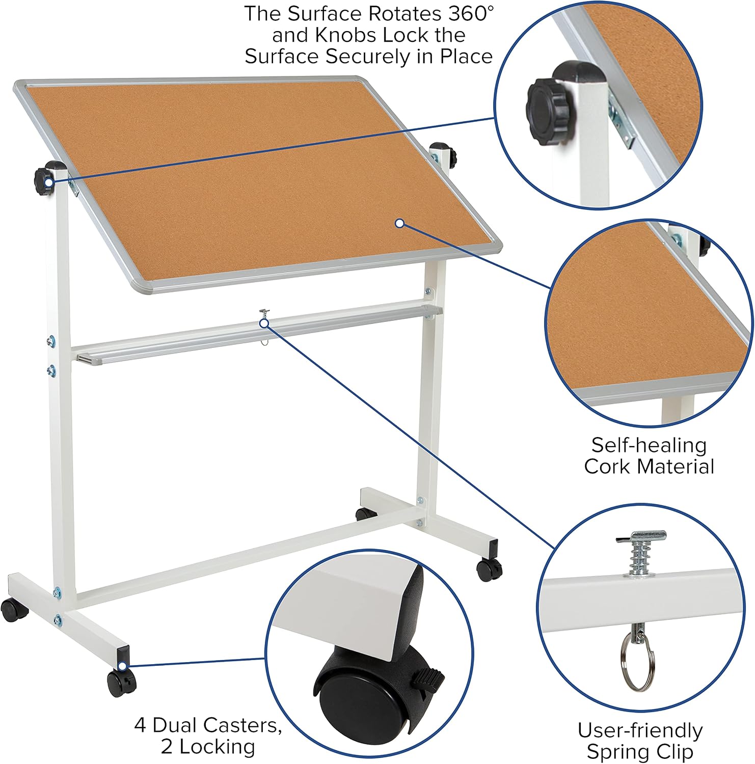 Mobile Reversible Whiteboard Cork Bulletin Board