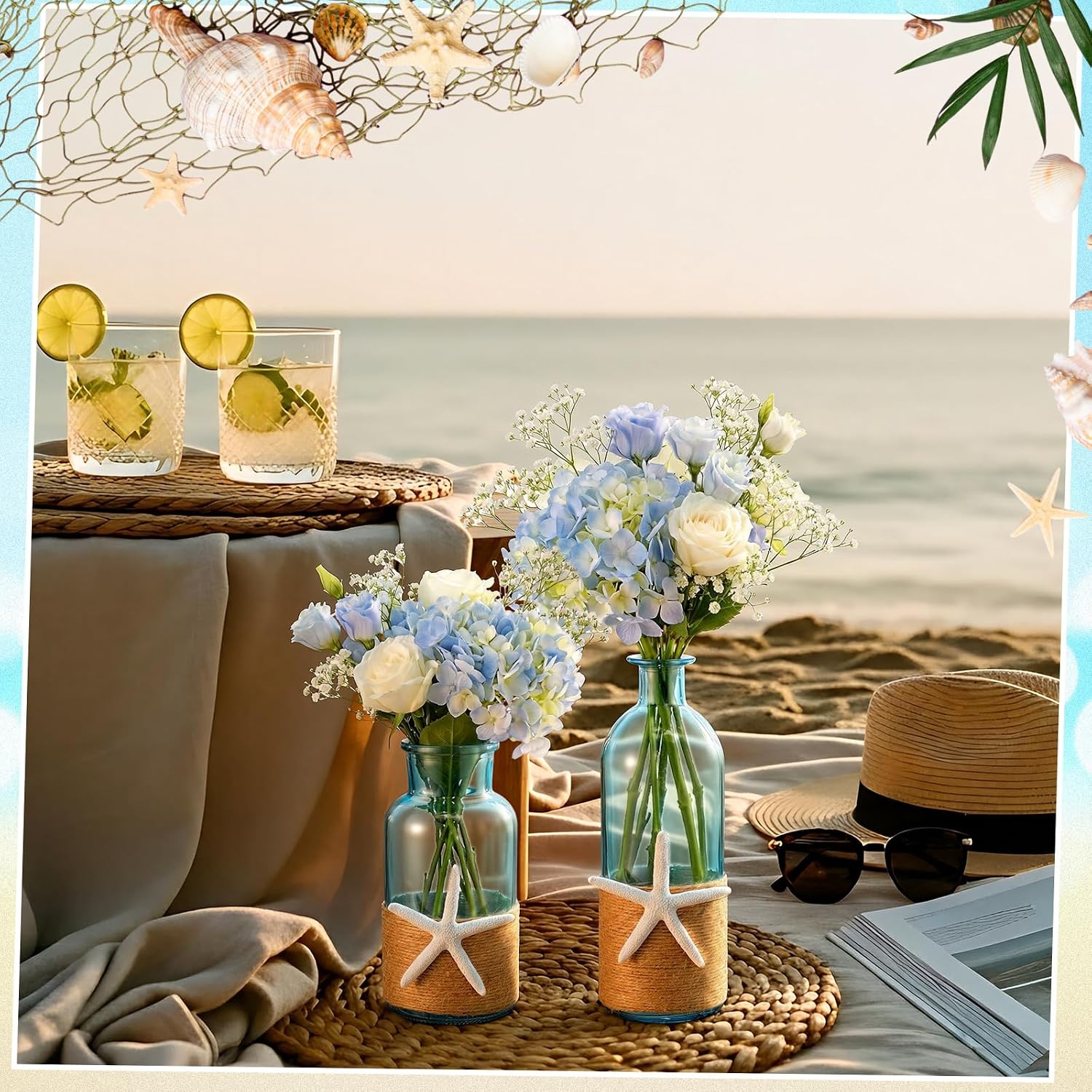 Coastal Starfish Glass Flower Vase Set