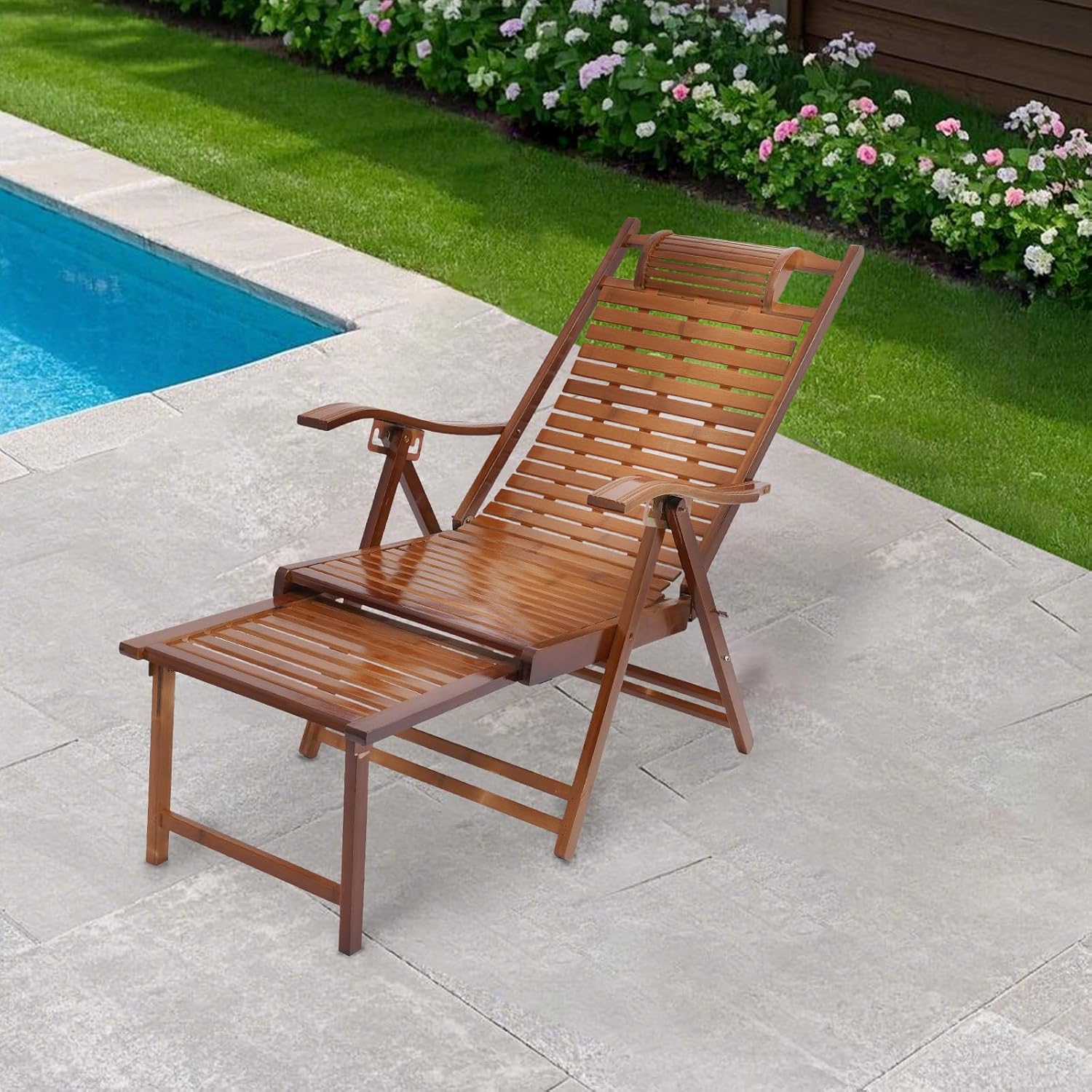 Adjustable Folding Bamboo Rocking Recliner Chair
