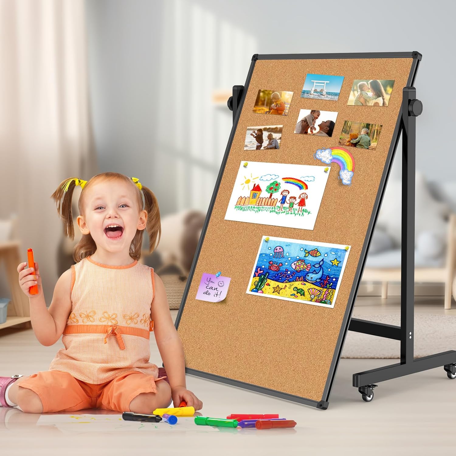 Rolling Double‑Sided Whiteboard Corkboard