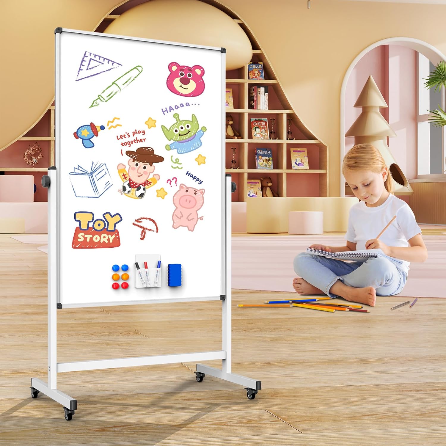 Rolling Magnetic Whiteboard Cork Display Board