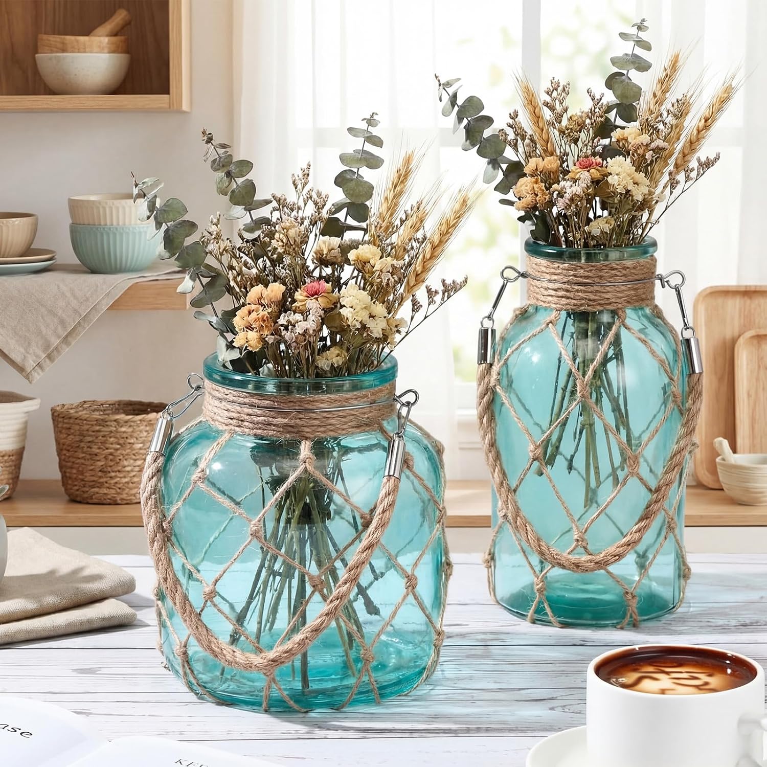 Coastal Rope Glass Flower Vase Set