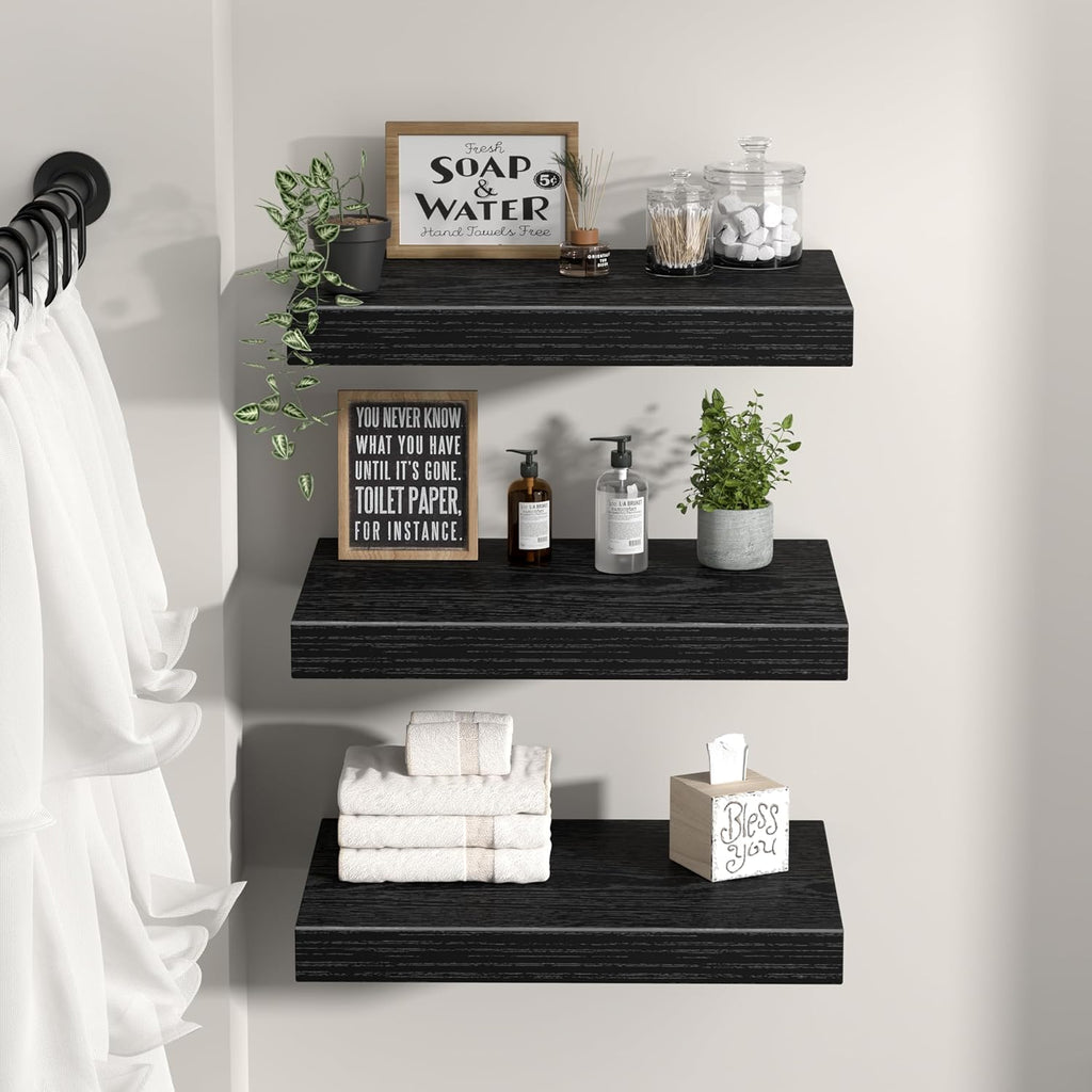 Deep Black Floating Wall TV Shelves