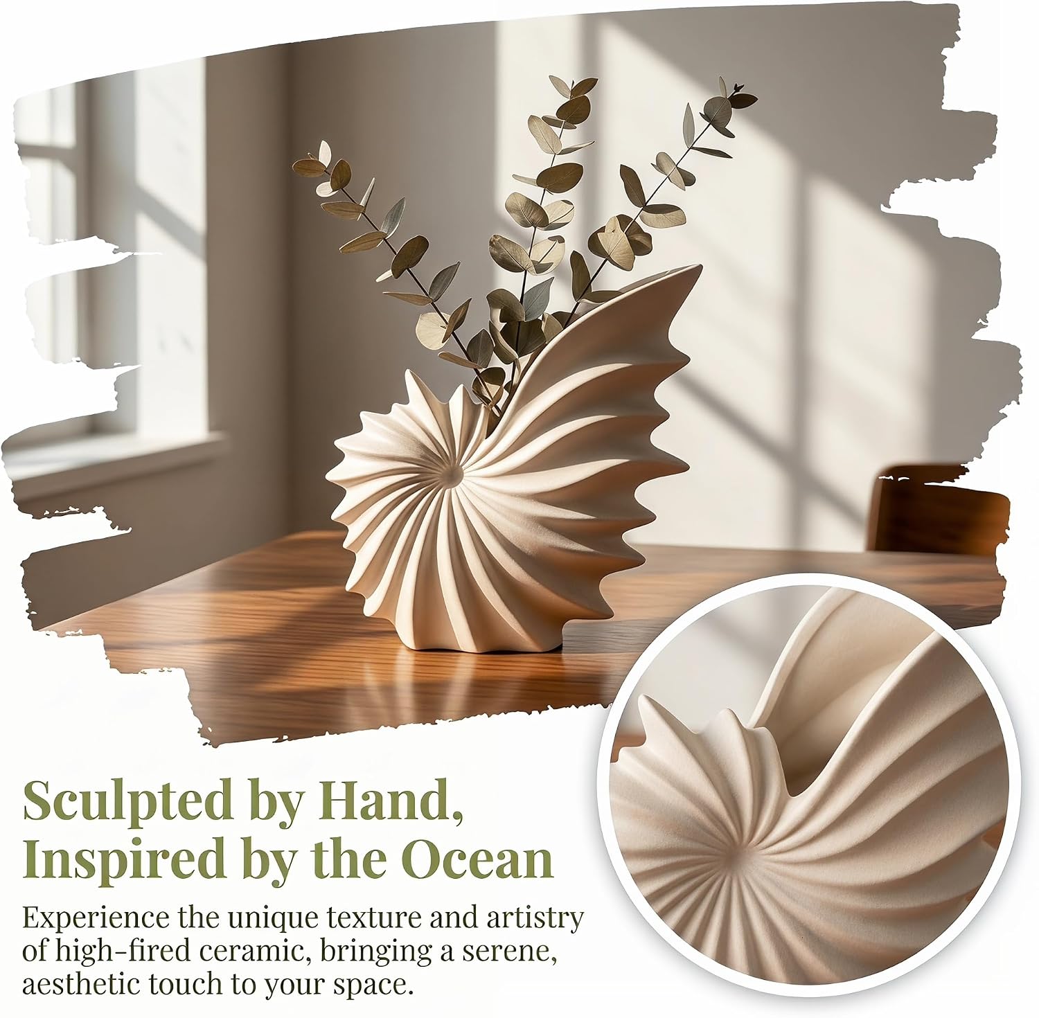 Cream Ceramic Seashell Flower Vase