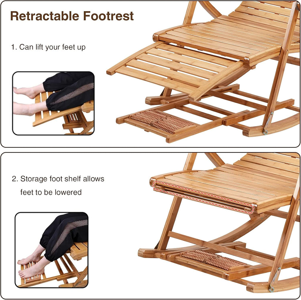 Adjustable Bamboo Patio Rocking Lounge Chair