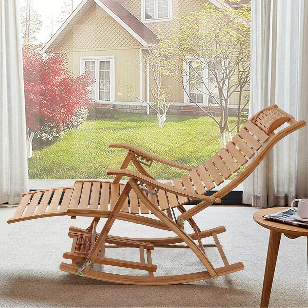 Adjustable Bamboo Patio Rocking Lounge Chair