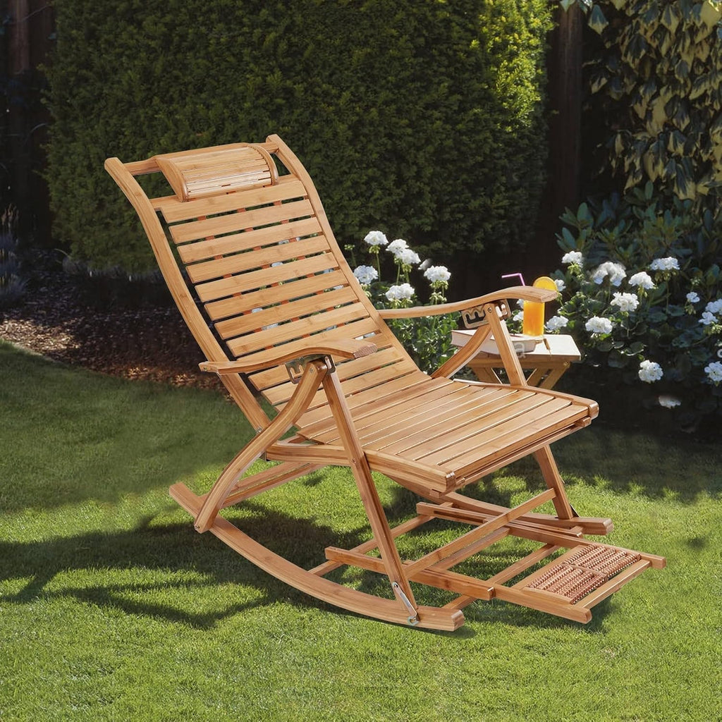 Classic Bamboo Outdoor Rocking Recliner Chair