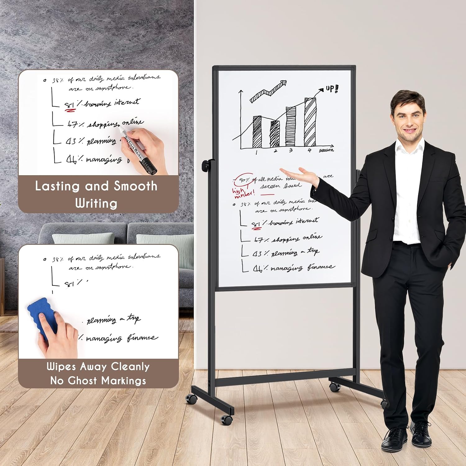 Rolling Double‑Sided Cork White Board