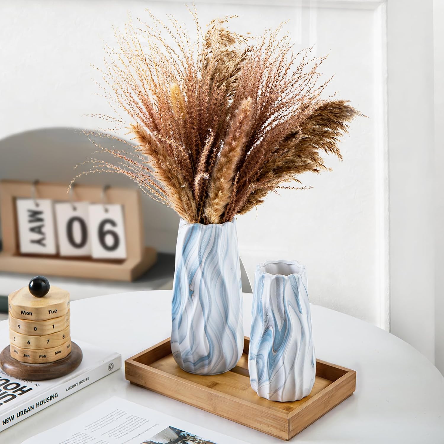 Coastal Blue White Wave Ceramic Vase Set
