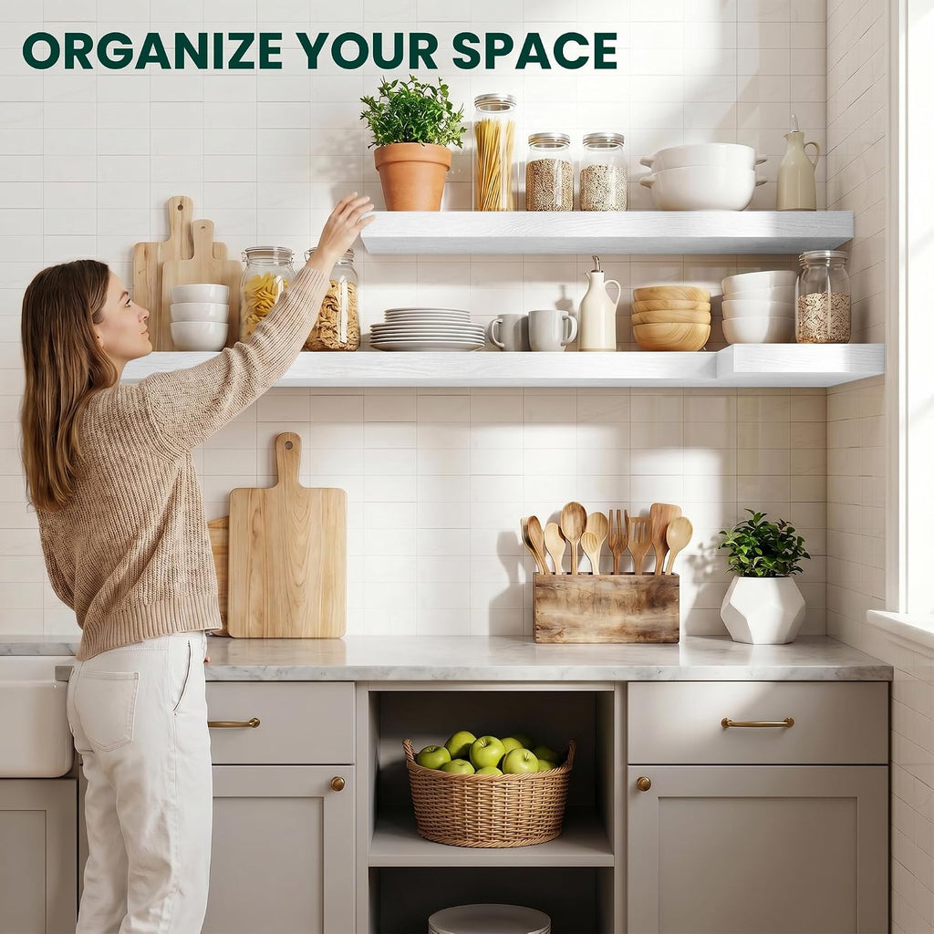 Rustic White Wall‑Mounted Floating Shelves