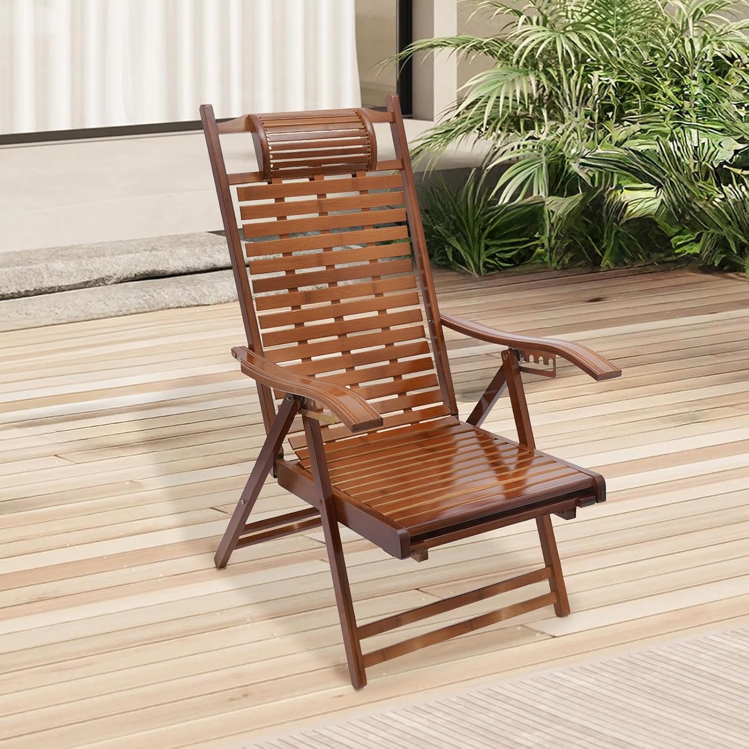 Adjustable Folding Bamboo Rocking Recliner Chair
