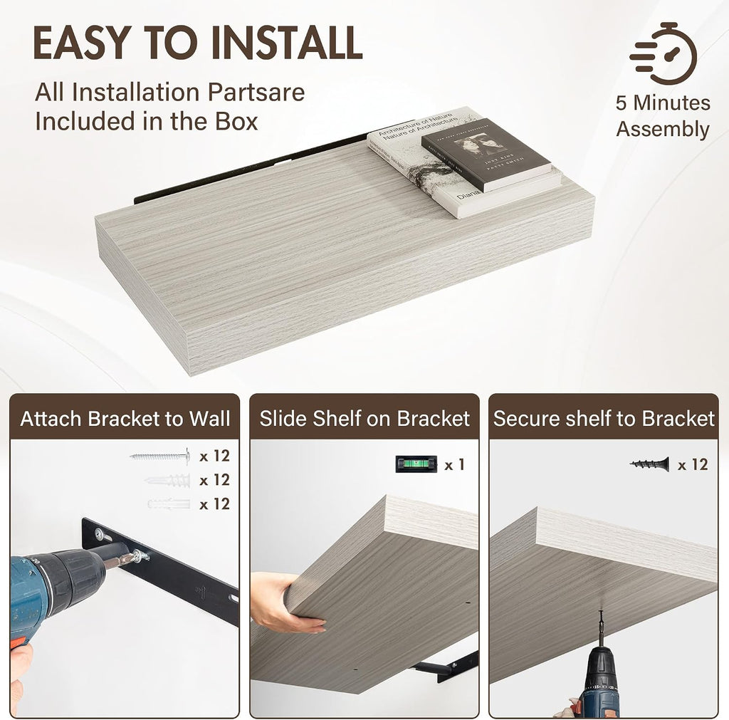 Rustic Deep Wall‑Mounted Floating Shelves