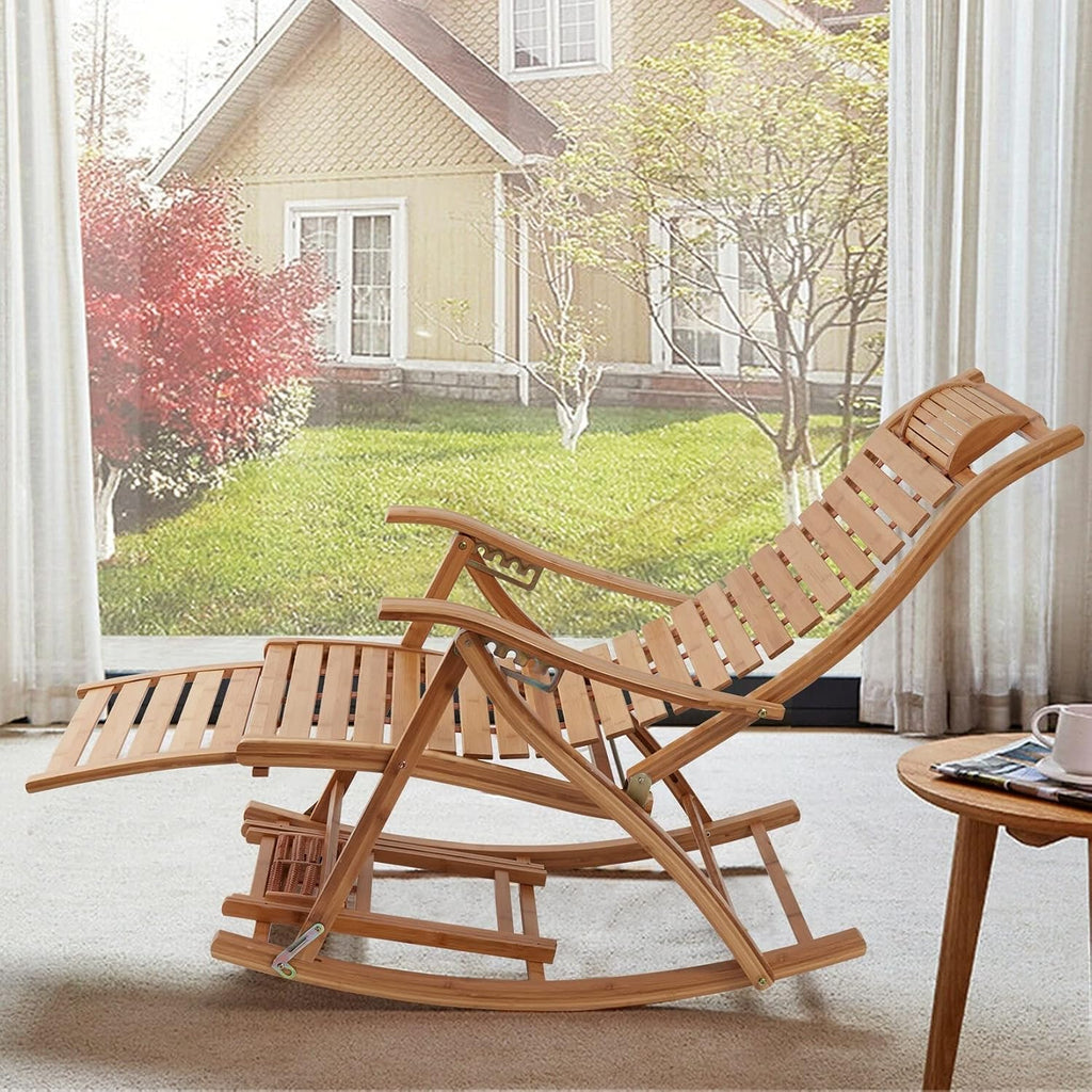 Classic Bamboo Outdoor Rocking Recliner Chair
