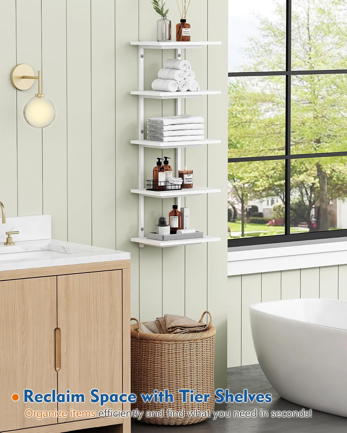 White Vertical Tiered Floating Wall Shelves