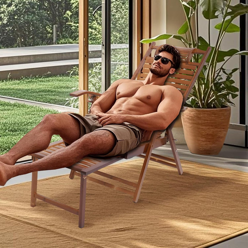 Adjustable Folding Bamboo Rocking Recliner Chair