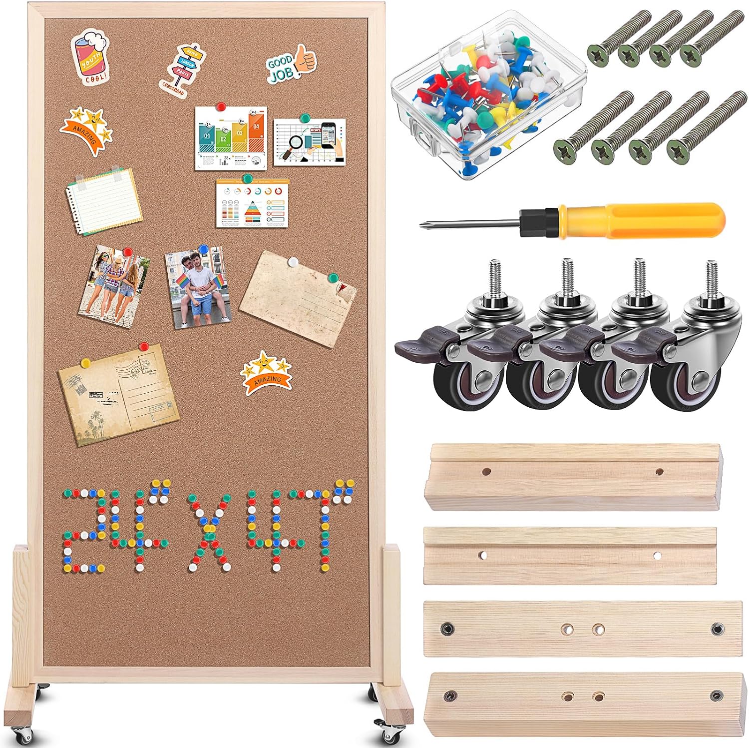 Mobile Double‑Sided Large Cork Bulletin Board