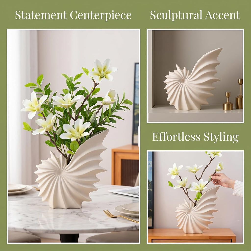 Cream Ceramic Seashell Flower Vase